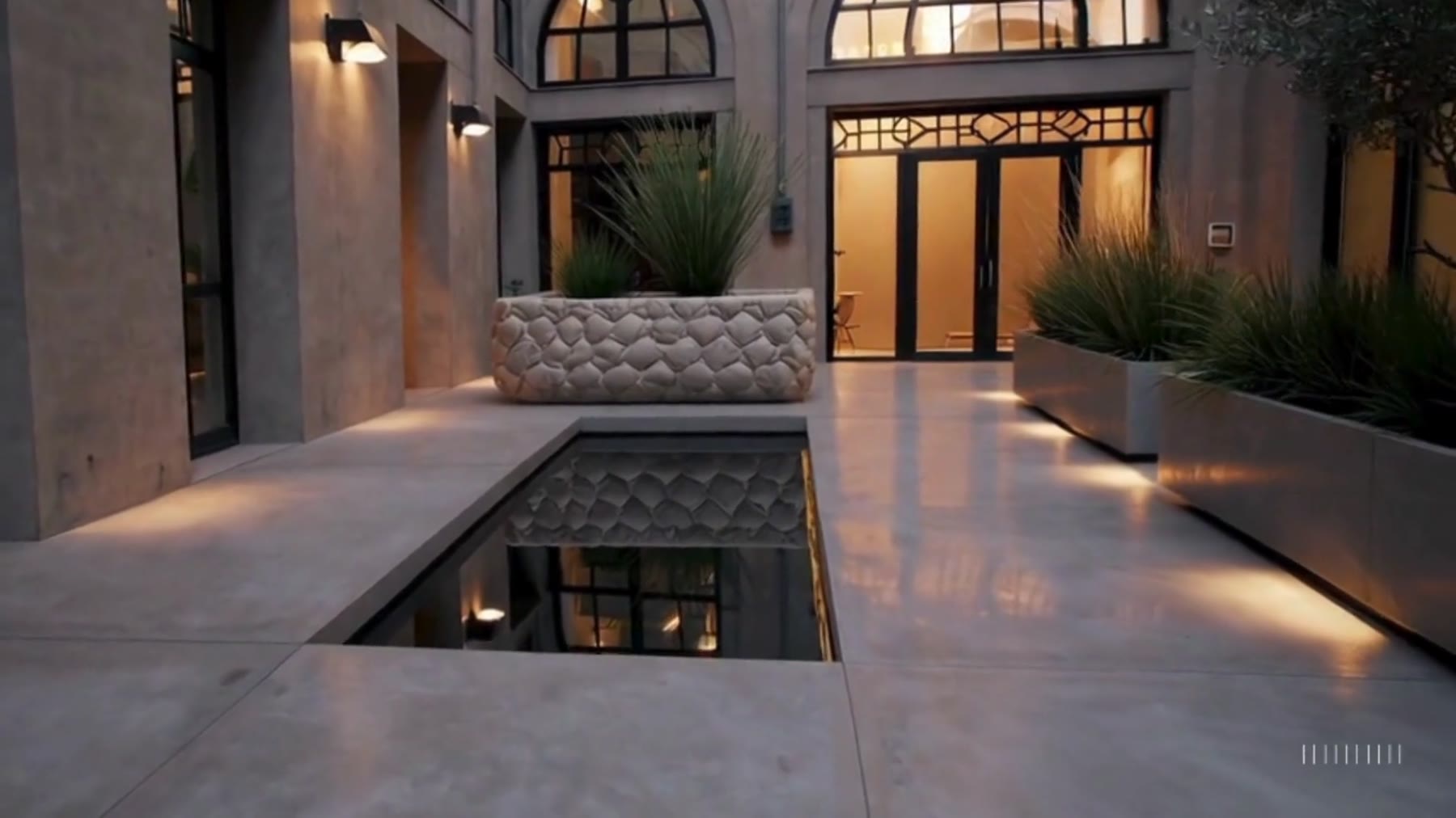 Boutique courtyard hotel at evening