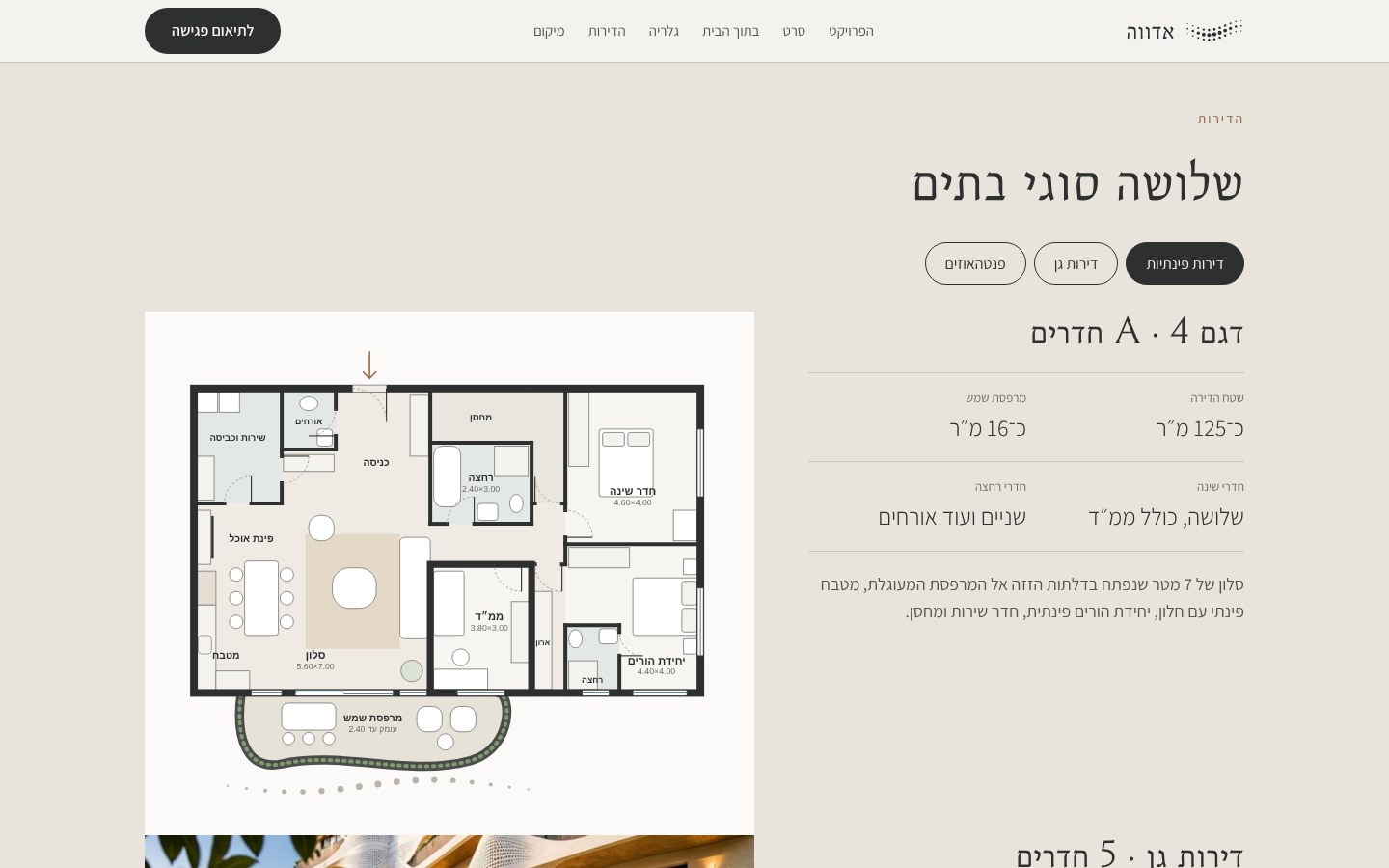 אתר הפרויקט במחשב: סוגי הדירות